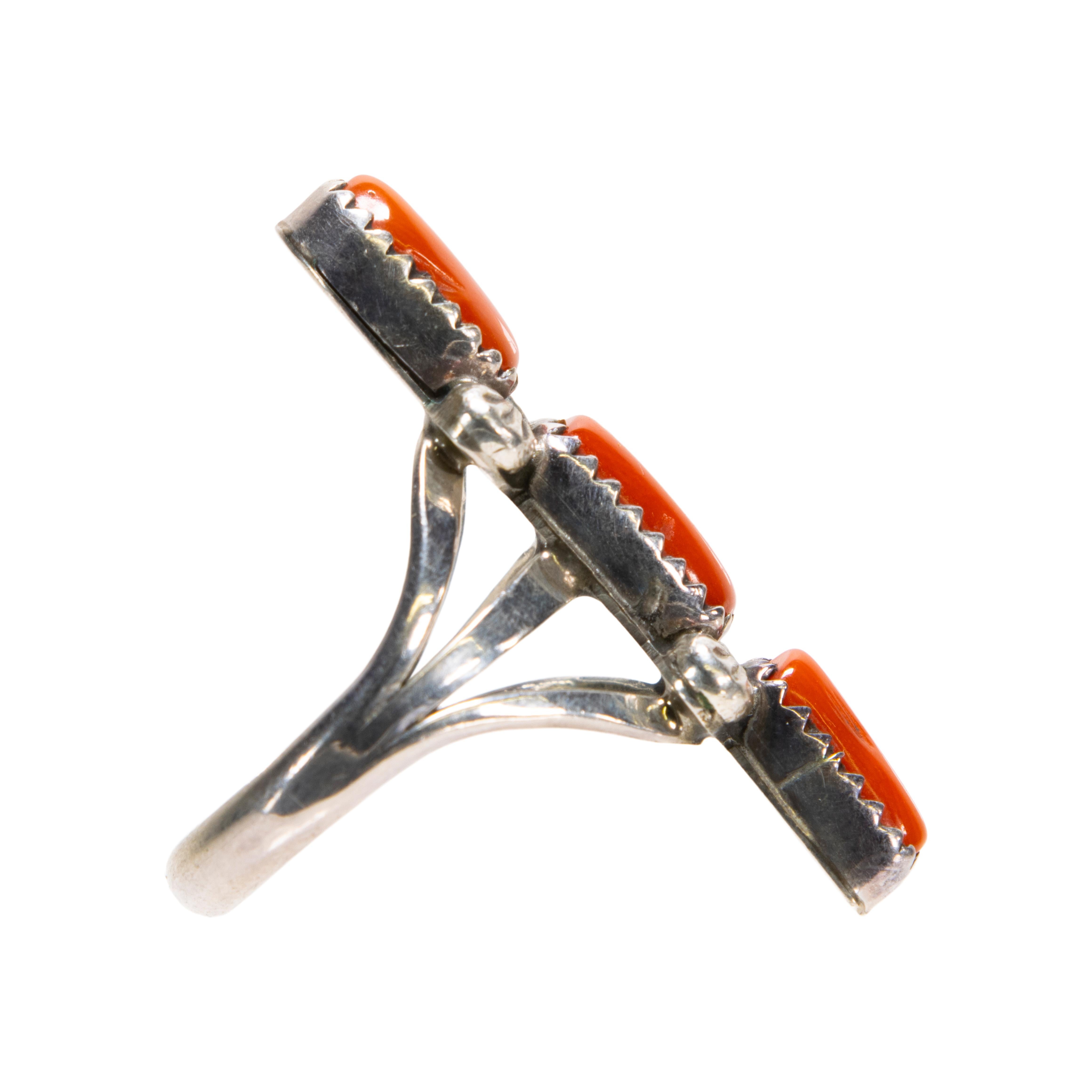 Native American Chippewa Coral and Sterling Ring For Sale