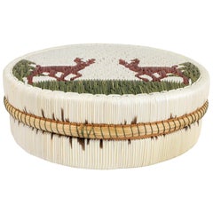 Vintage Chippewa Quilled Birch Bark Basket