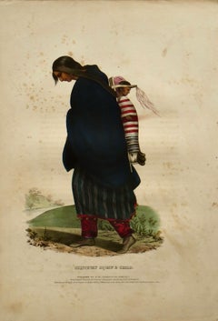 "CHIPPEWAY SQUAW & CHILD" McKenney & Hall Hand Painted Lithograph by Bowen C1836