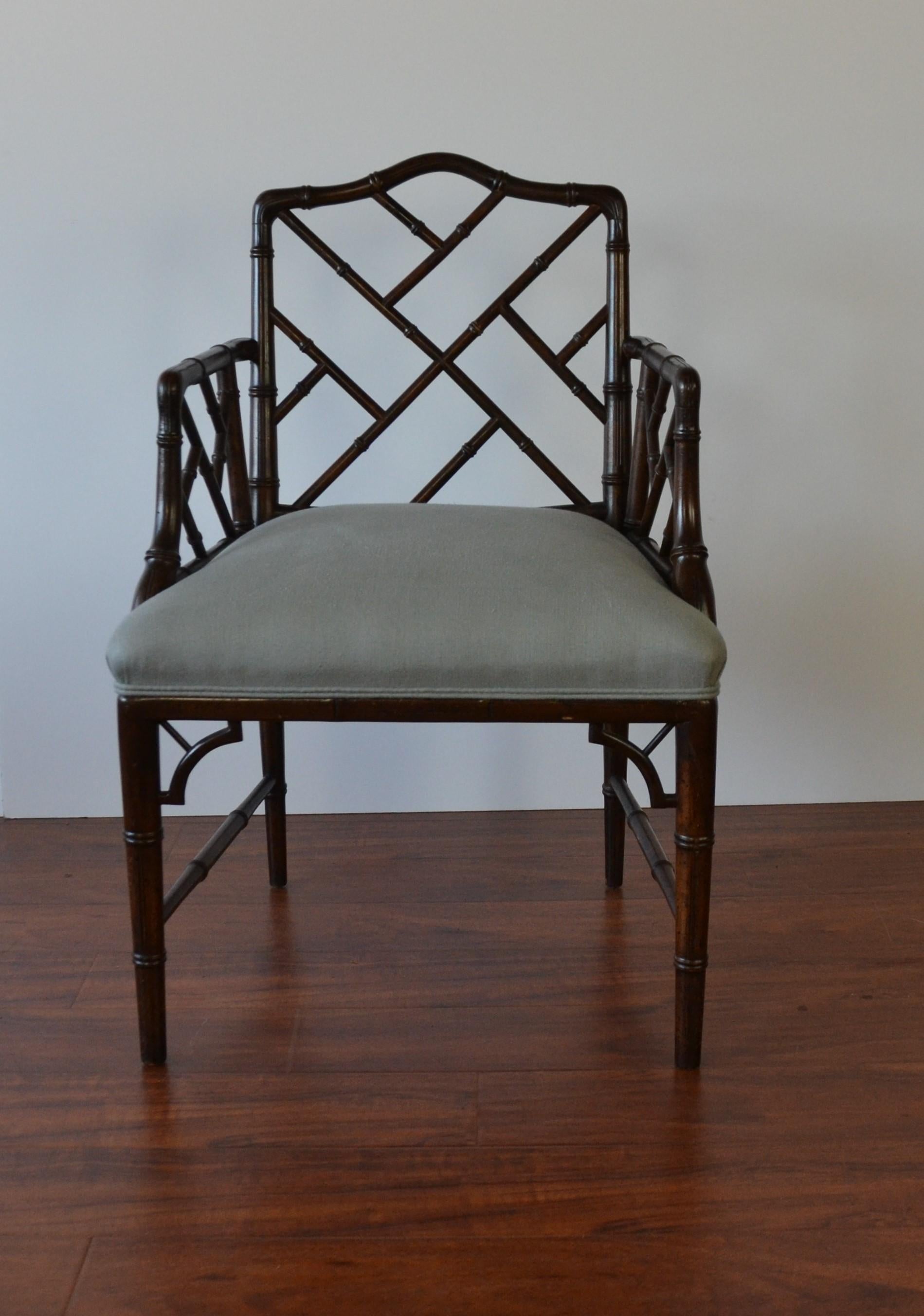 American Chippendale Style Faux Bamboo Dining Chairs, Set of 8