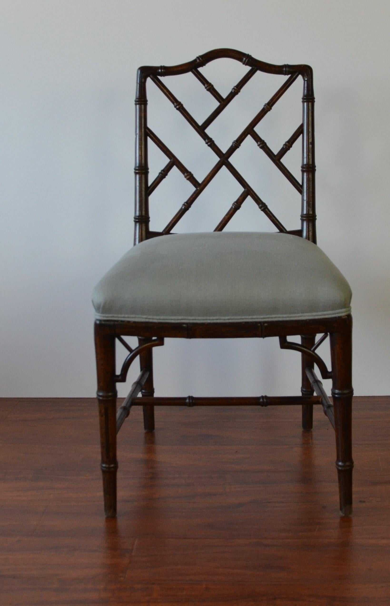 Wood Chippendale Style Faux Bamboo Dining Chairs, Set of 8
