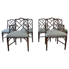 Chippendale Style Faux Bamboo Dining Chairs, Set of 8