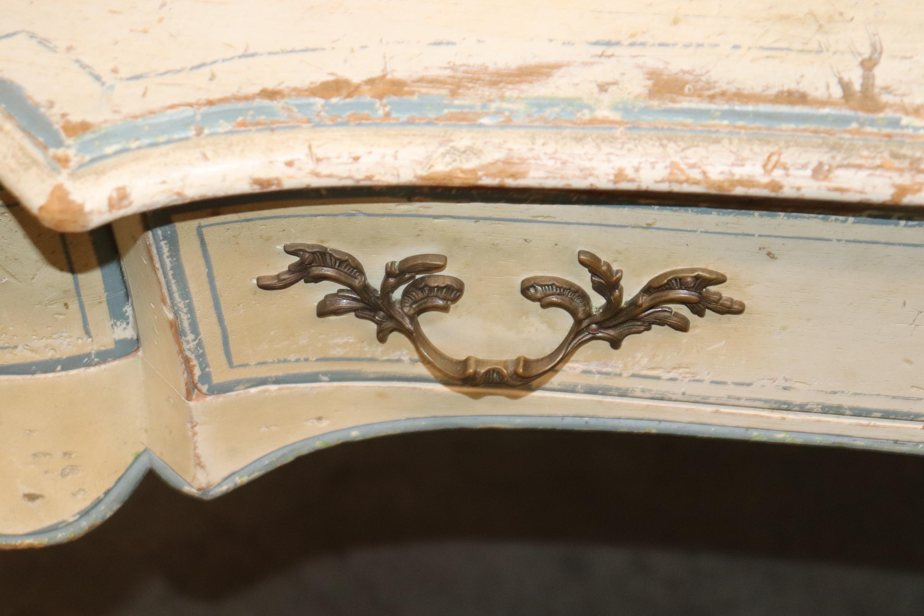 Unknown Chippy Paint Decorated French Country Louis XV Writing Desk, circa 1950