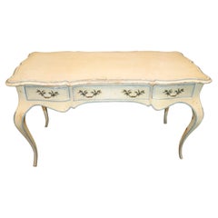 Vintage Chippy Paint Decorated French Country Louis XV Writing Desk, circa 1950