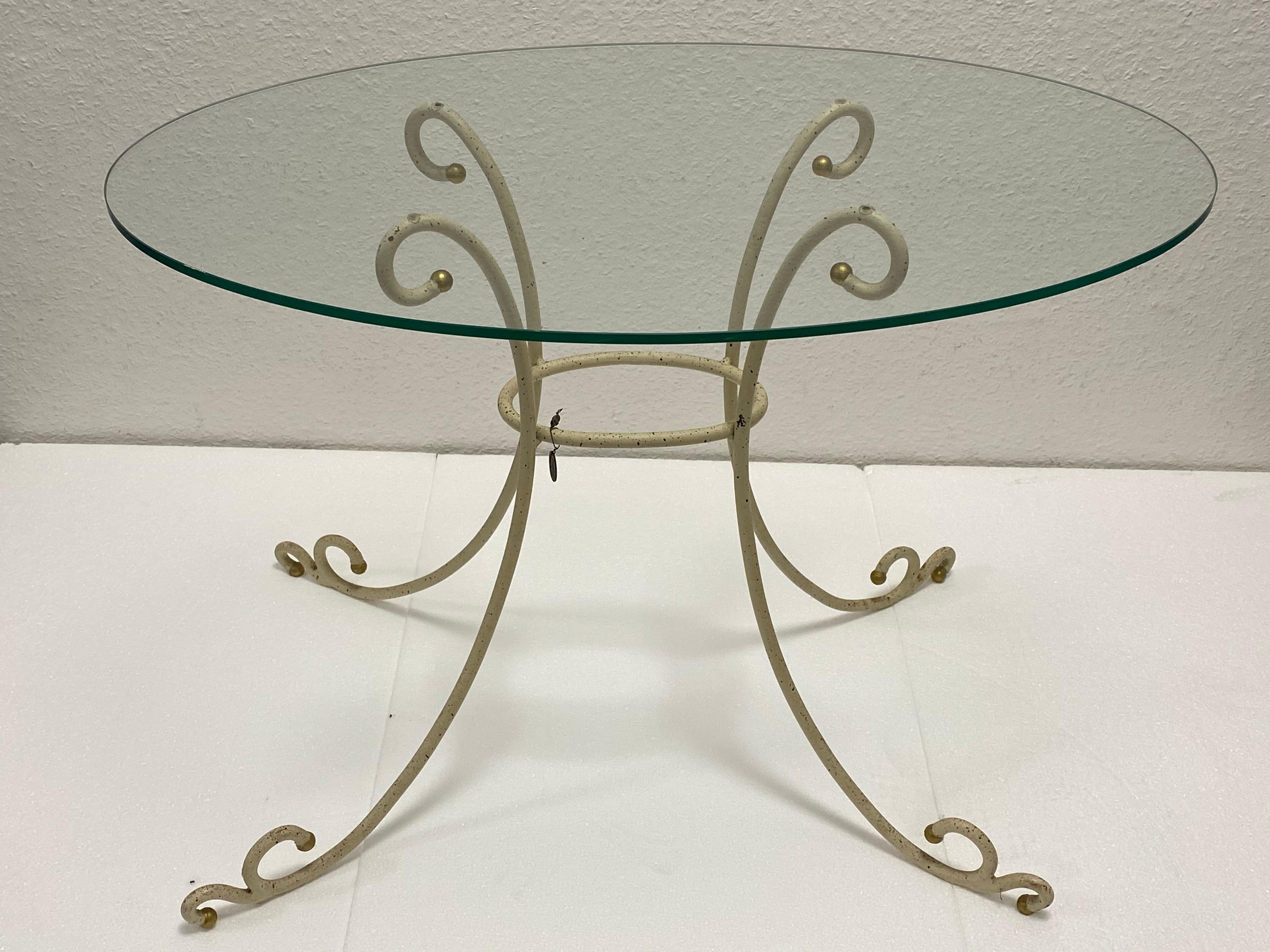 Chippy White Iron and Glass Console Table Entry or Living Room Furniture For Sale 3