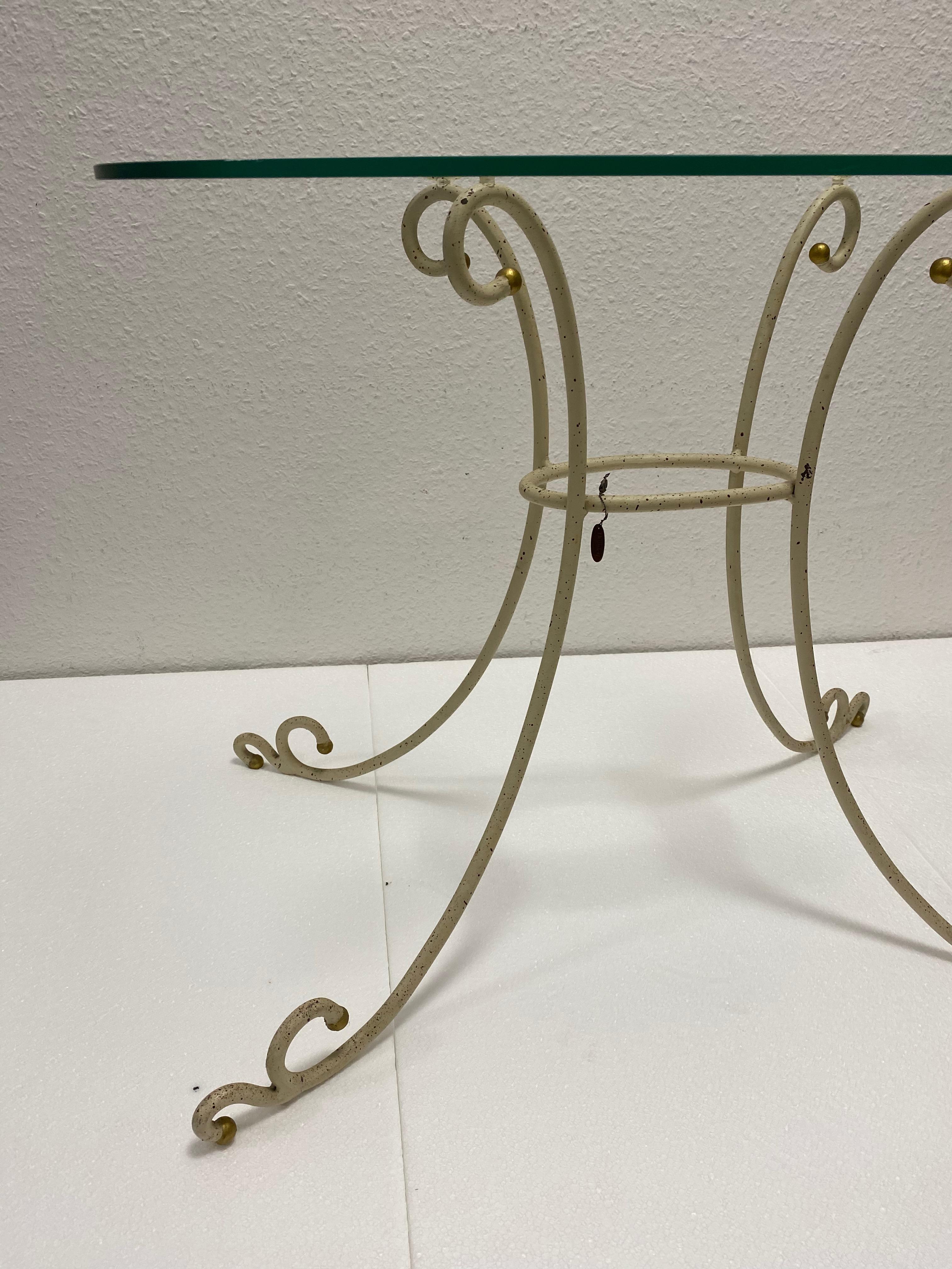 German Chippy White Iron and Glass Console Table Entry or Living Room Furniture For Sale