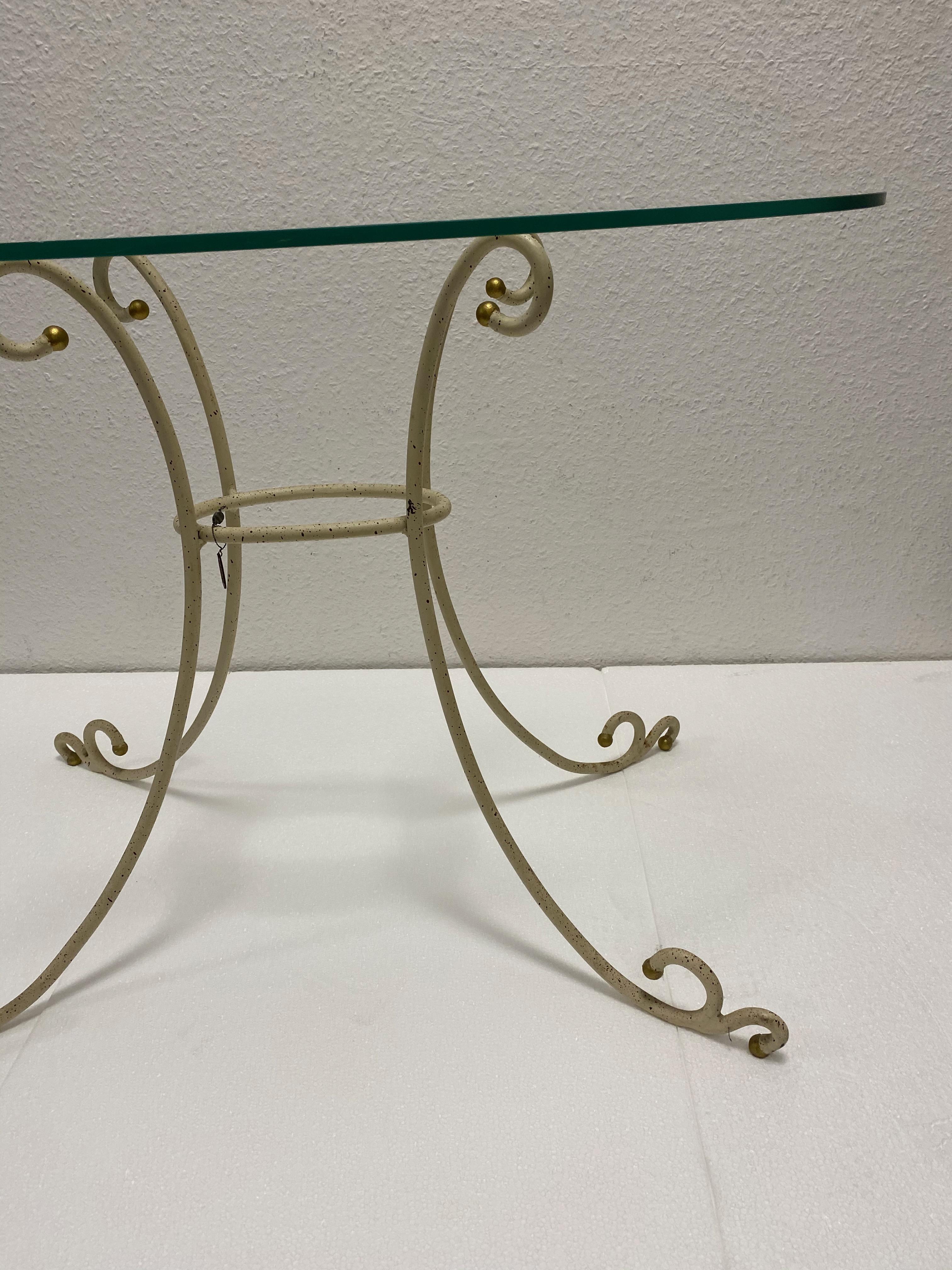Mid-20th Century Chippy White Iron and Glass Console Table Entry or Living Room Furniture For Sale