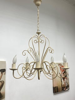 Chippy White Tole Pendant Chandelier Hollywood Regency Style