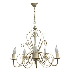 Chippy White Tole Pendant Chandelier Hollywood Regency Style