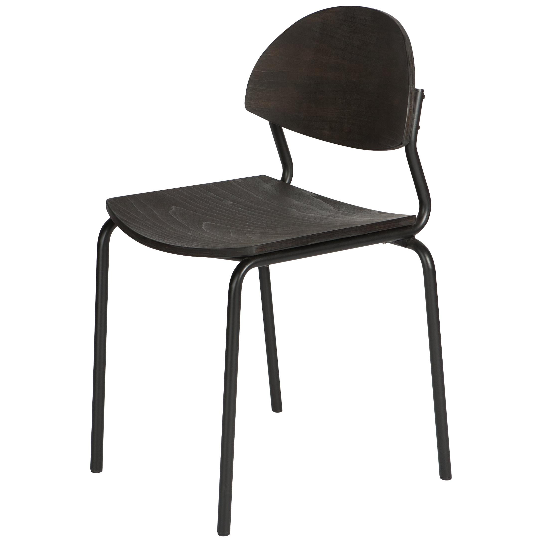Chips Dining Chair, Black Steel Tube Frame / Japan Black Timber Seat
