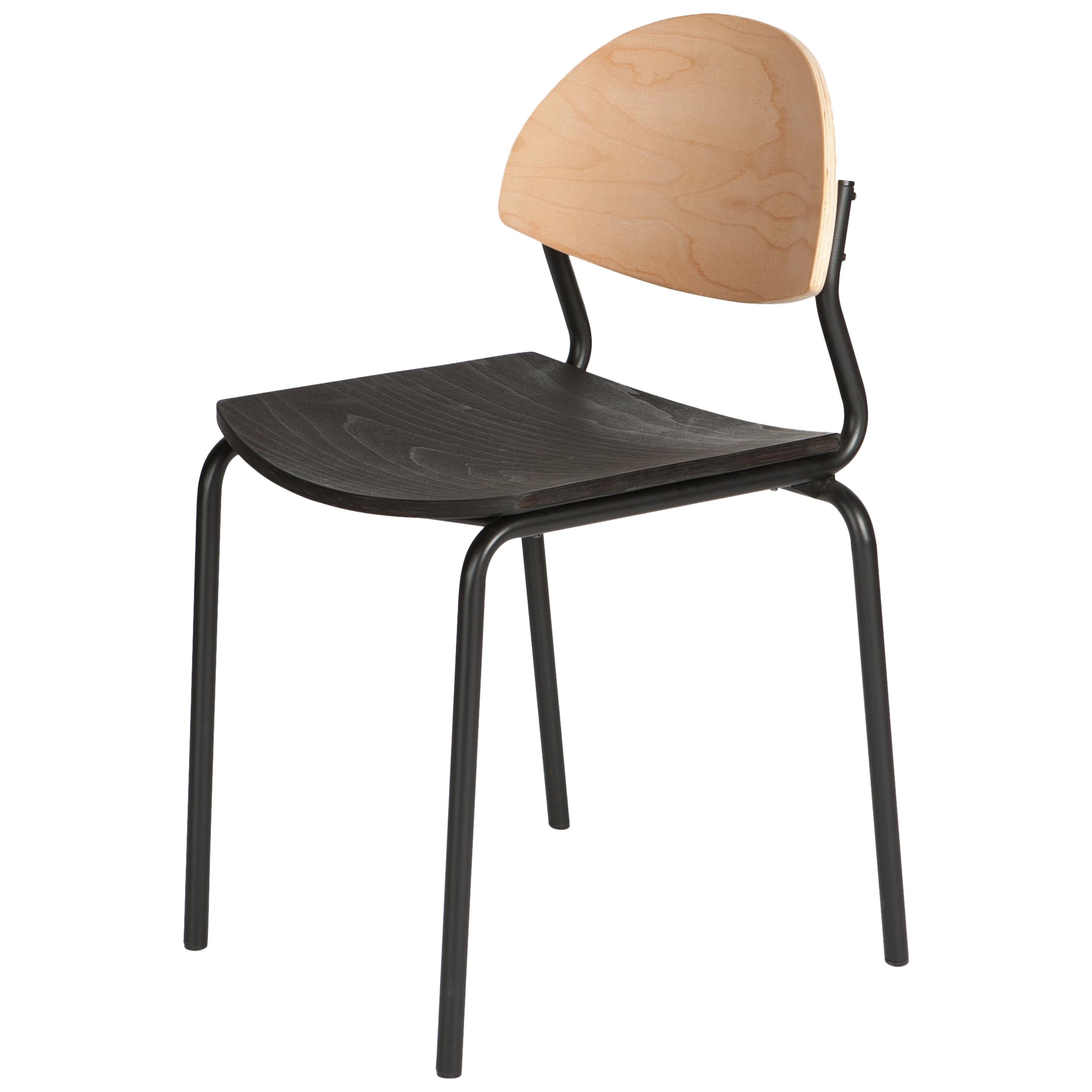 Chips Dining Chair - Black Steel Tube Frame / Timber Backrest, Black Seat