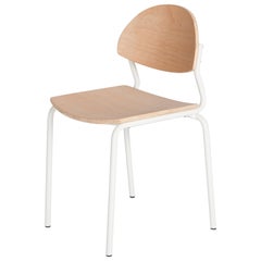Chips Dining Chair, White Steel Tube Frame or Natural Beech Timber Seat