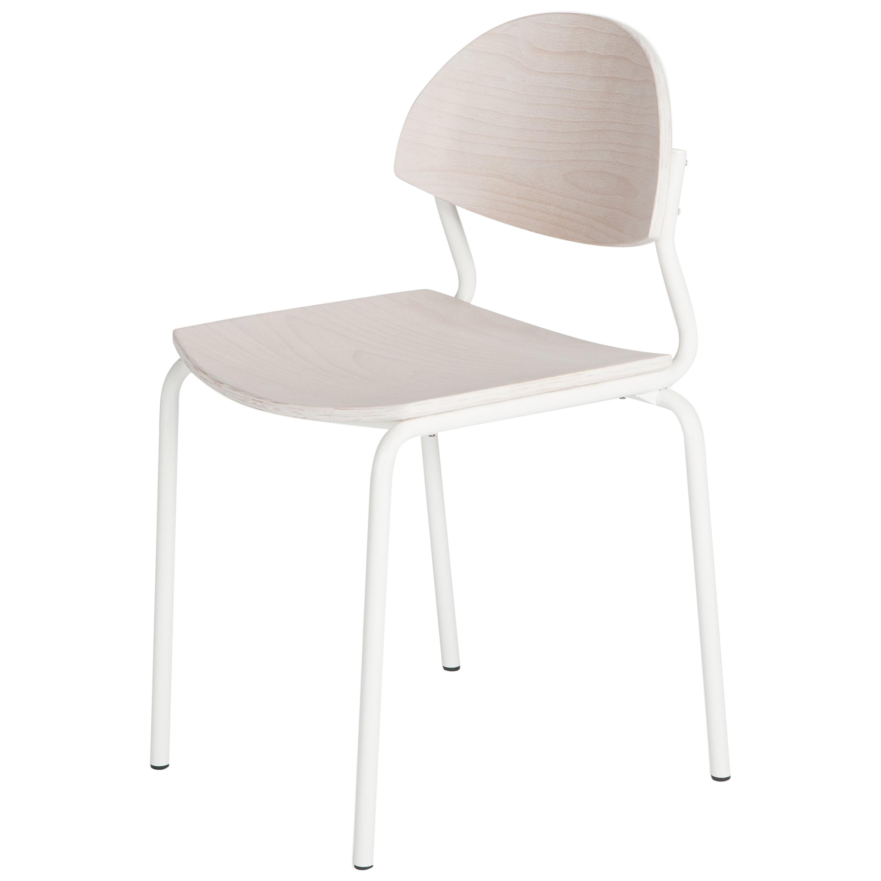 Chips Dining Chair, White Steel Tube Frame / White Wash Beech Timber Seat