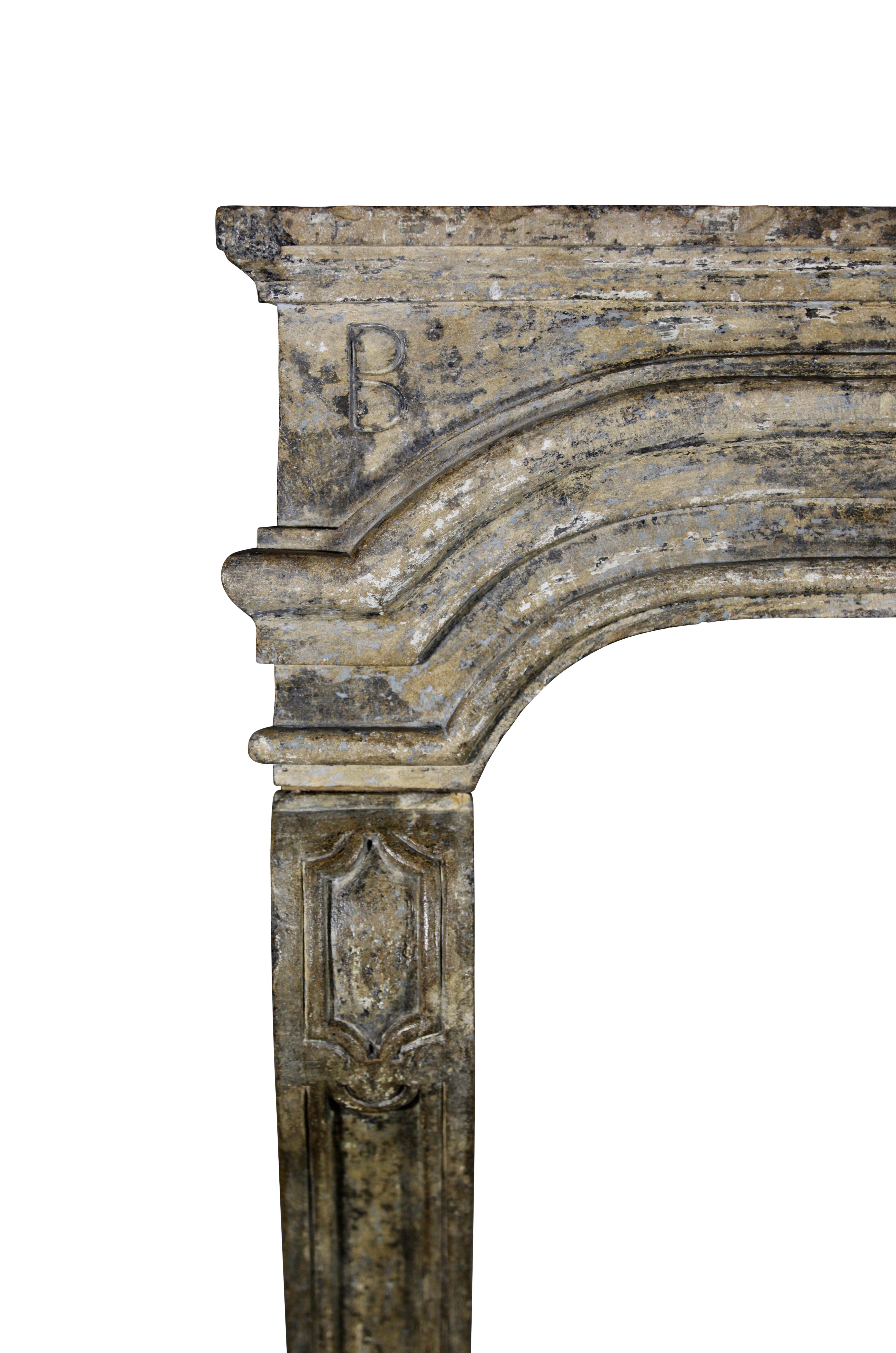Louis XIV Chique French Country Antique Limestone Fireplace Surround For Sale