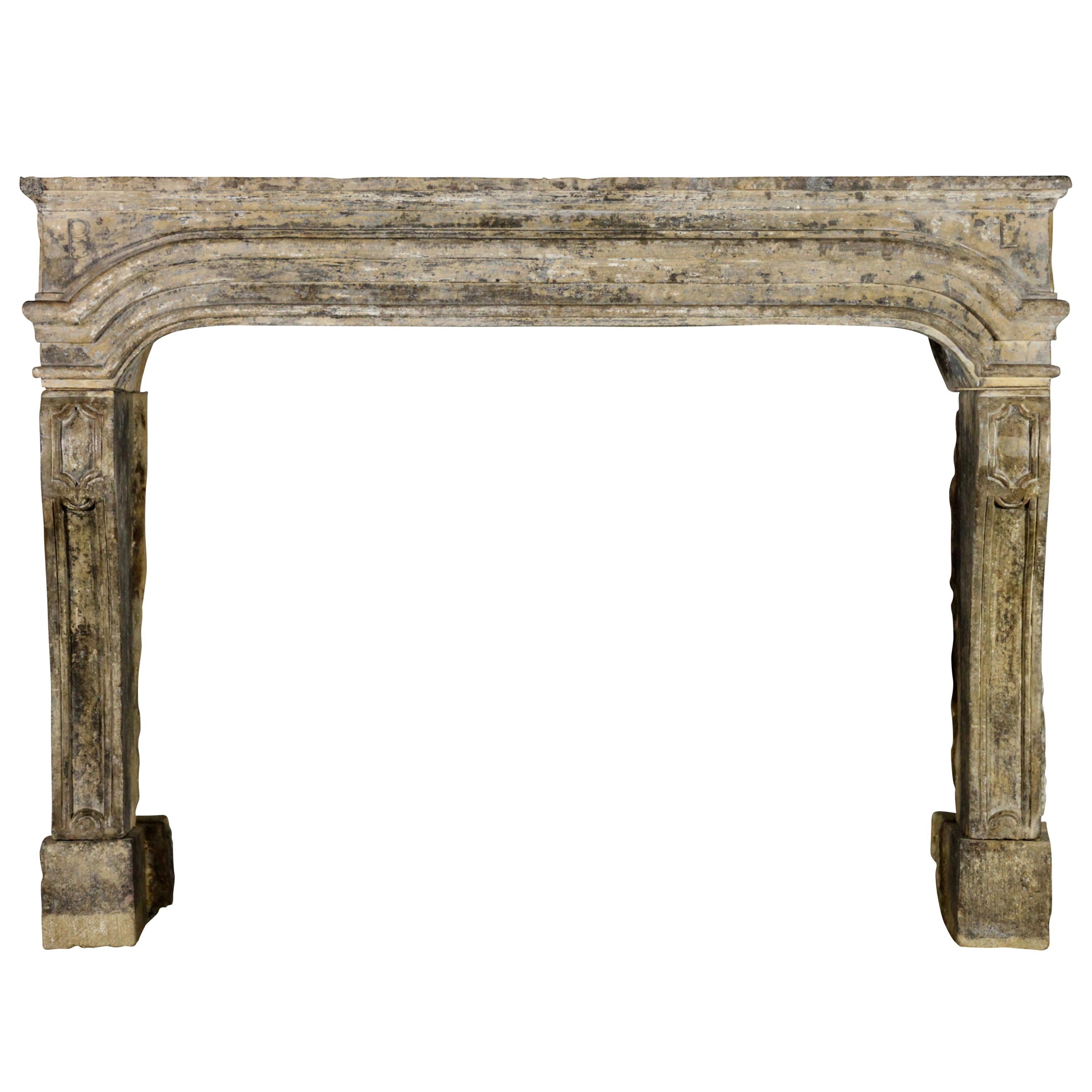 Chique French Country Antique Limestone Fireplace Surround For Sale