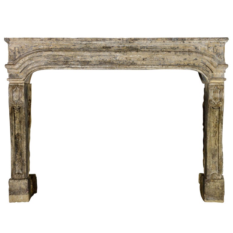 Chique French Country Antique Limestone Fireplace Surround For