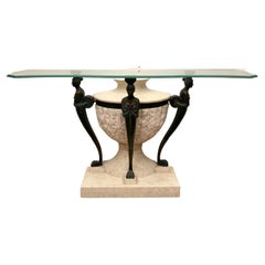 Vintage Chique Stone and Bronze Look Console table with Toughened Glass Top.