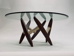 Round 40-Inch Glass-Top Coffee Table with Wood Base