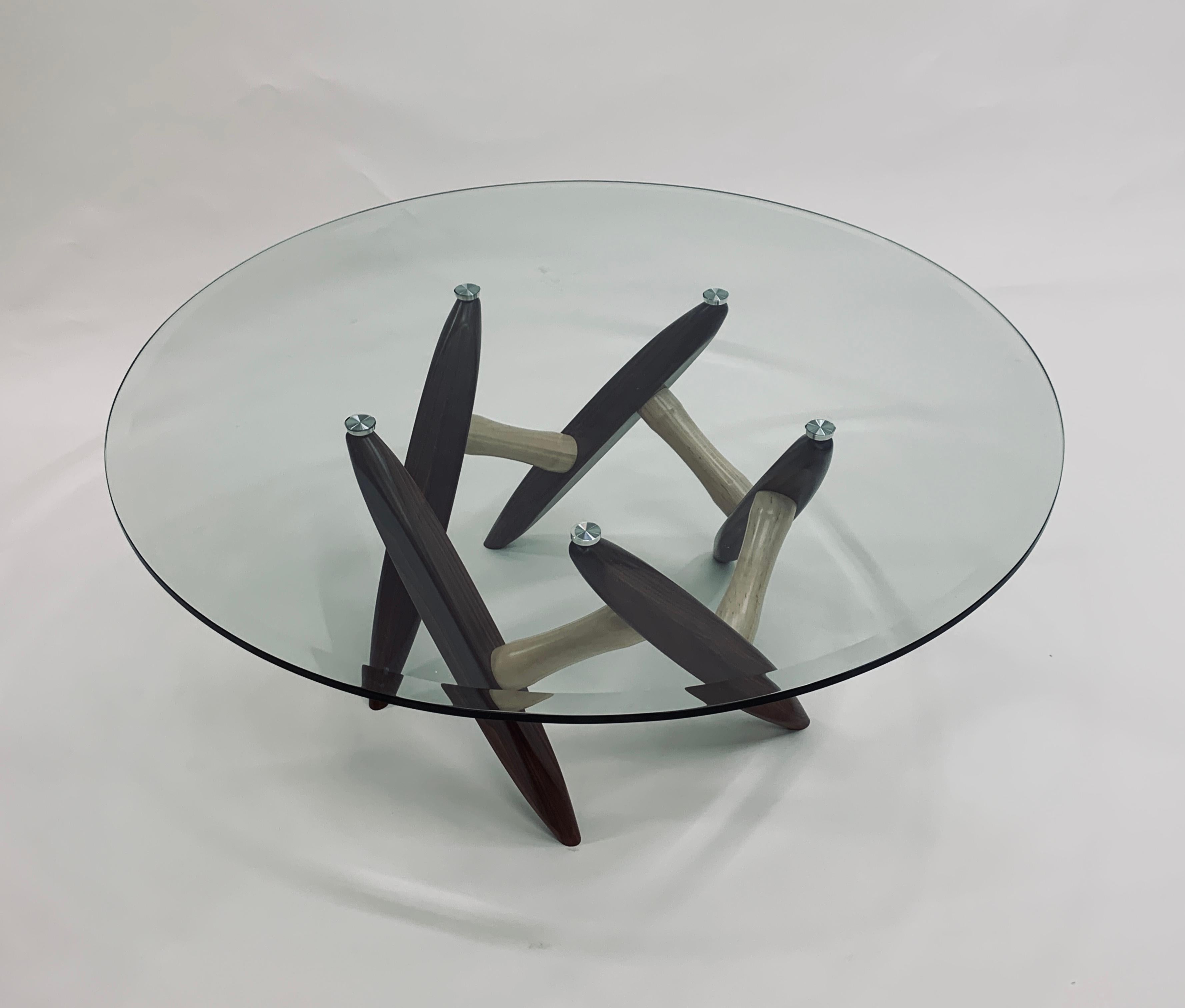 Mesa de centro redonda de 40 pulgadas con tapa de cristal y base de madera Carpintería en venta