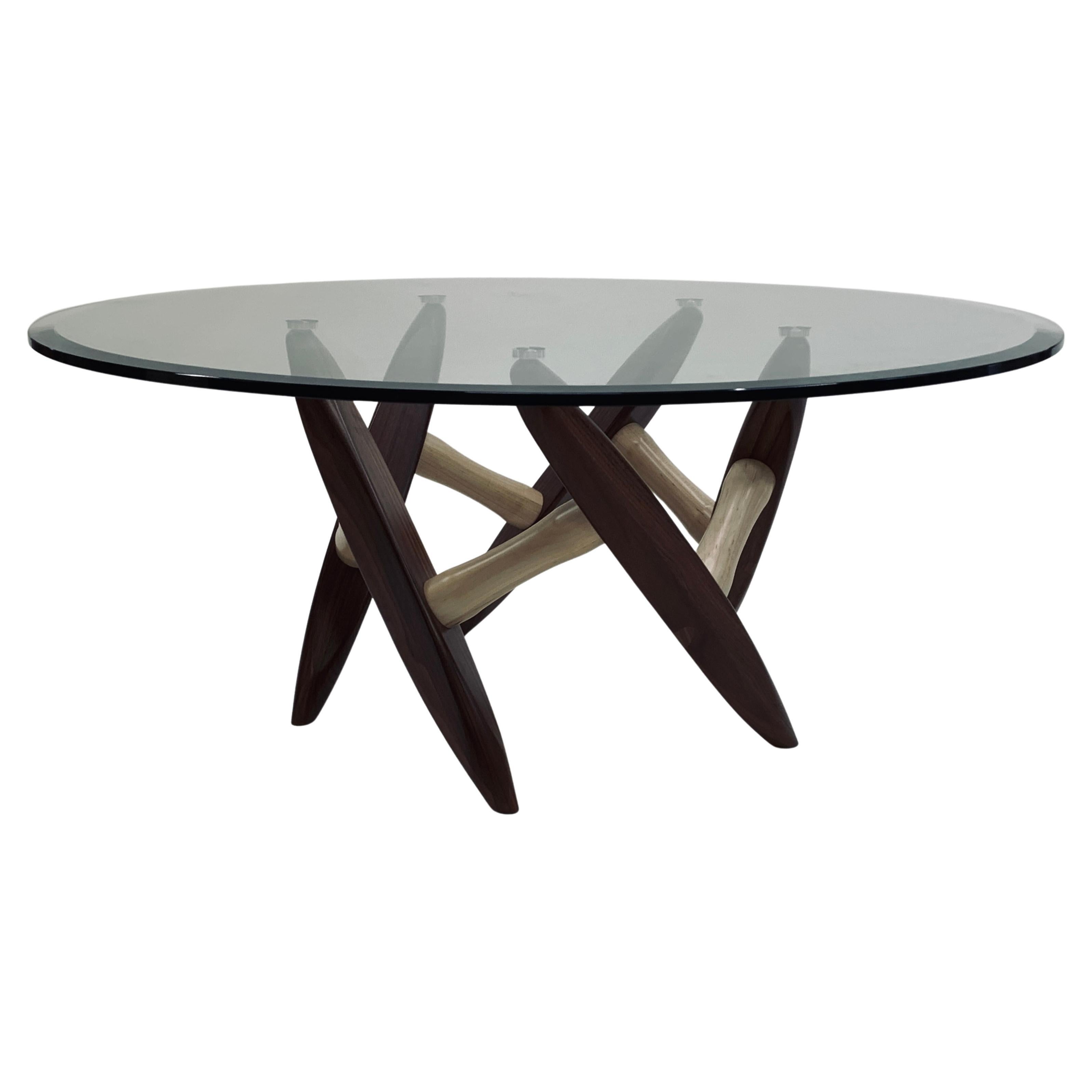 Round 40-Inch Glass-Top Coffee Table with Wood Base