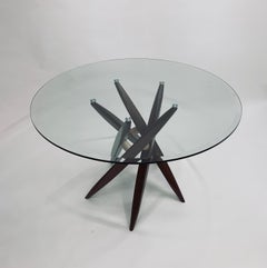 Round 44-Inch Glass-Top Table with Wood Base