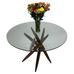 Round 44-Inch Glass-Top Table with Wood Base