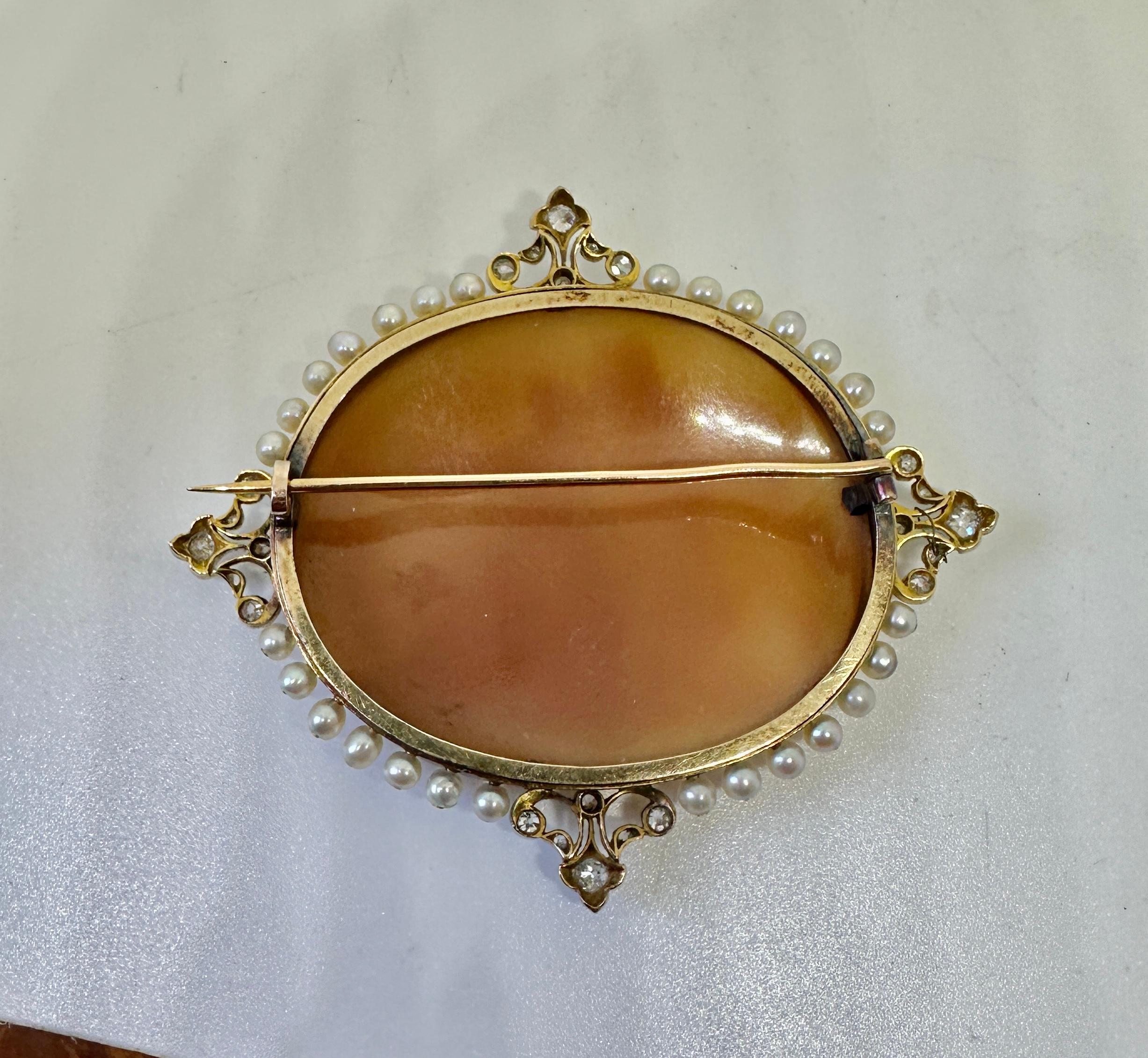 Chiron and Achilles Centaur Cameo Brooch 24 Old Mine Diamonds Platinum Pearls For Sale 2