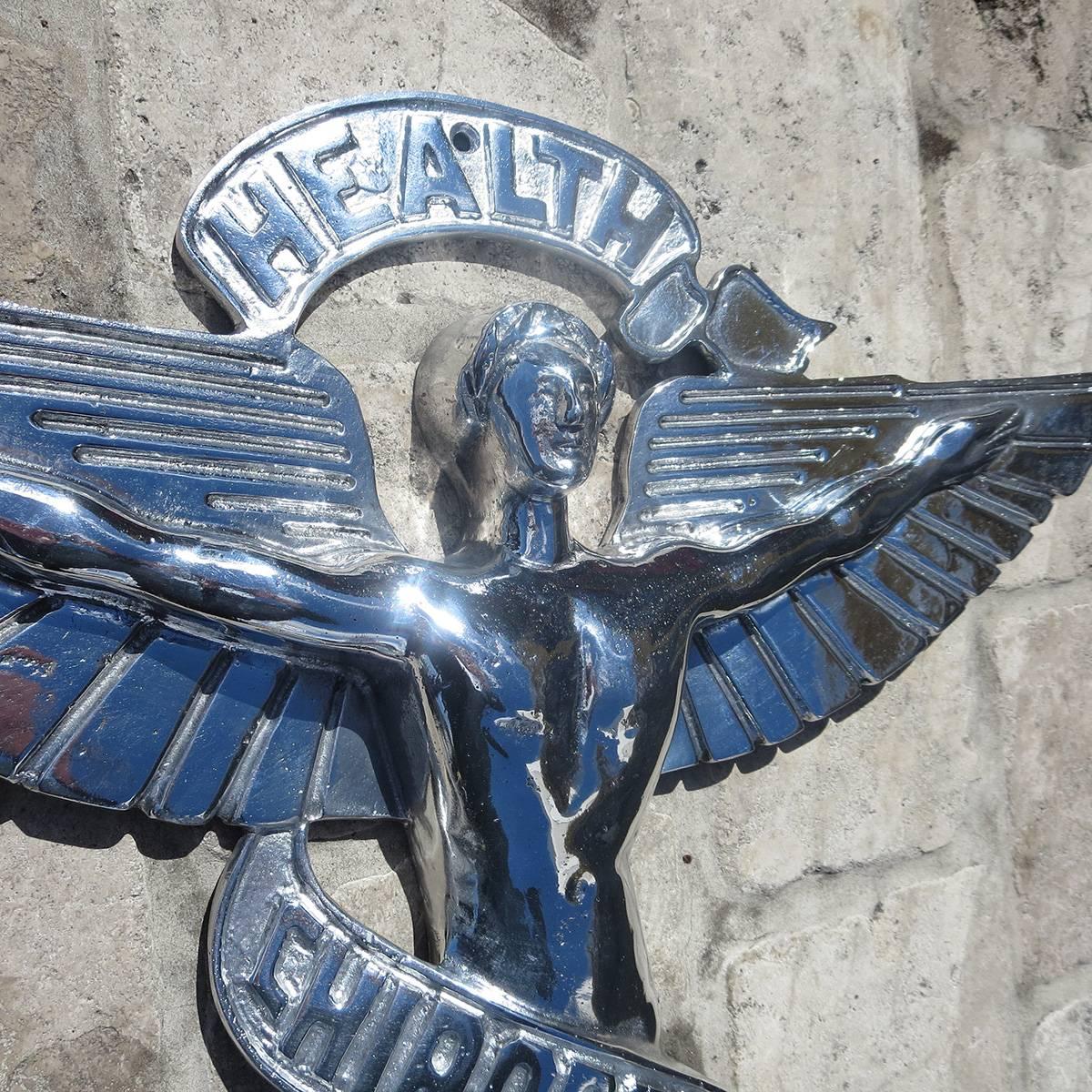 Chiropractic Caduceus Plaque in Polished Aluminum In Excellent Condition For Sale In North Hollywood, CA