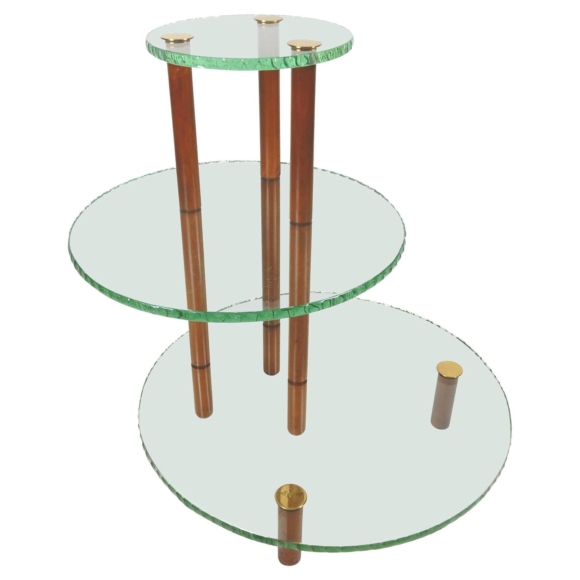 Chiseled Edge Green Glass Etagere' Vitrine Table after Max Ingrand For Sale