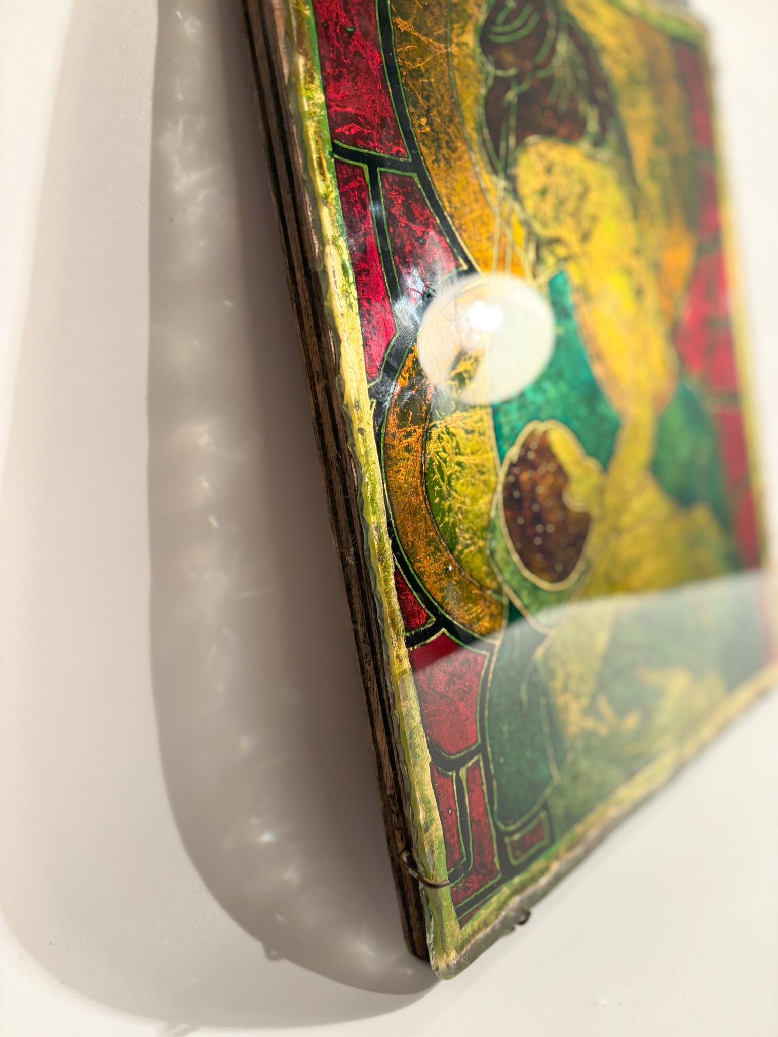 Chiseled Glass Plate Depicting a Maternity by Erwin Walter Burger from the 1960s For Sale 4