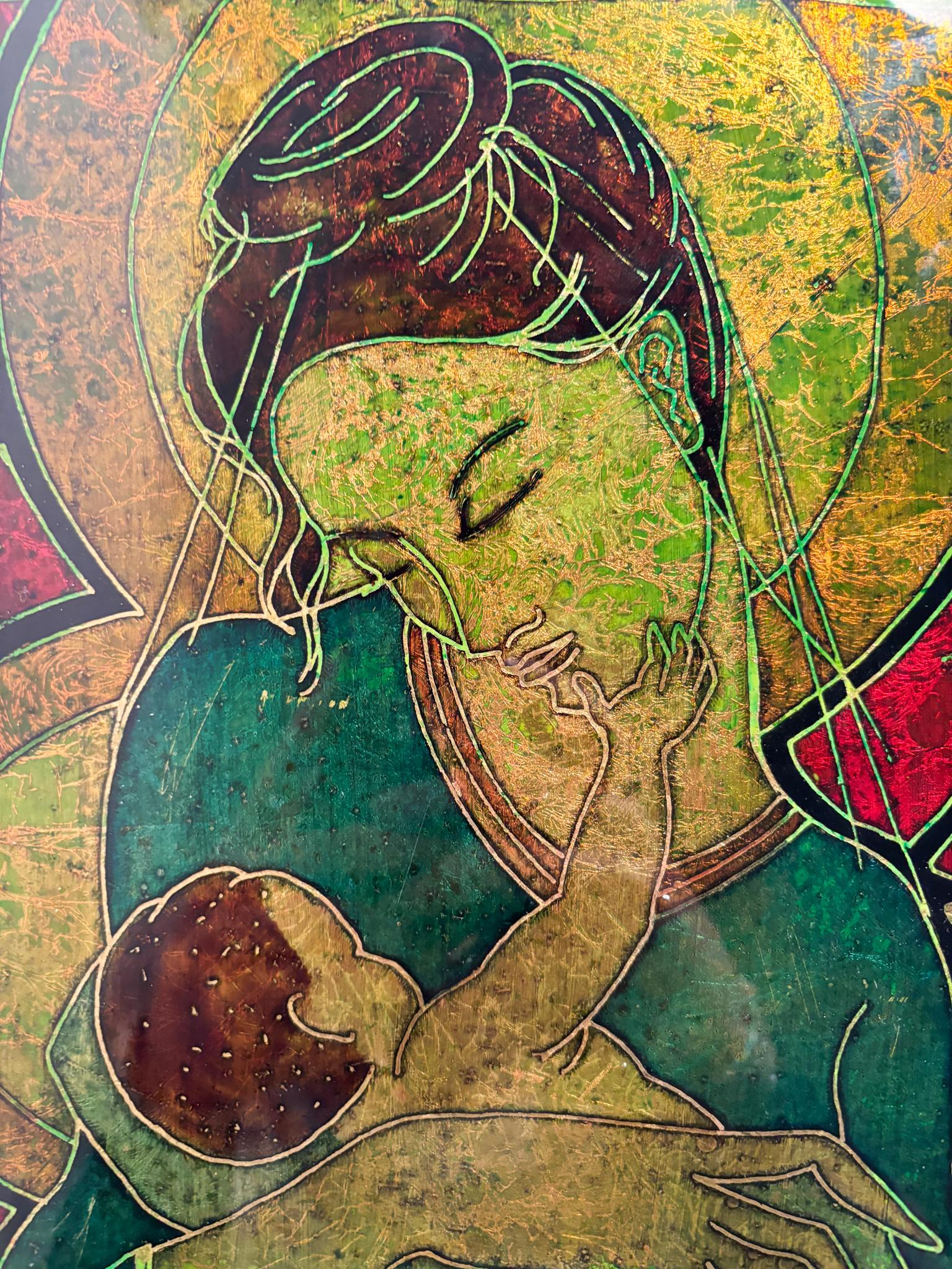 Mid-20th Century Chiseled Glass Plate Depicting a Maternity by Erwin Walter Burger from the 1960s For Sale