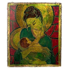 Chiseled Glass Plate Depicting a Maternity by Erwin Walter Burger from the 1960s