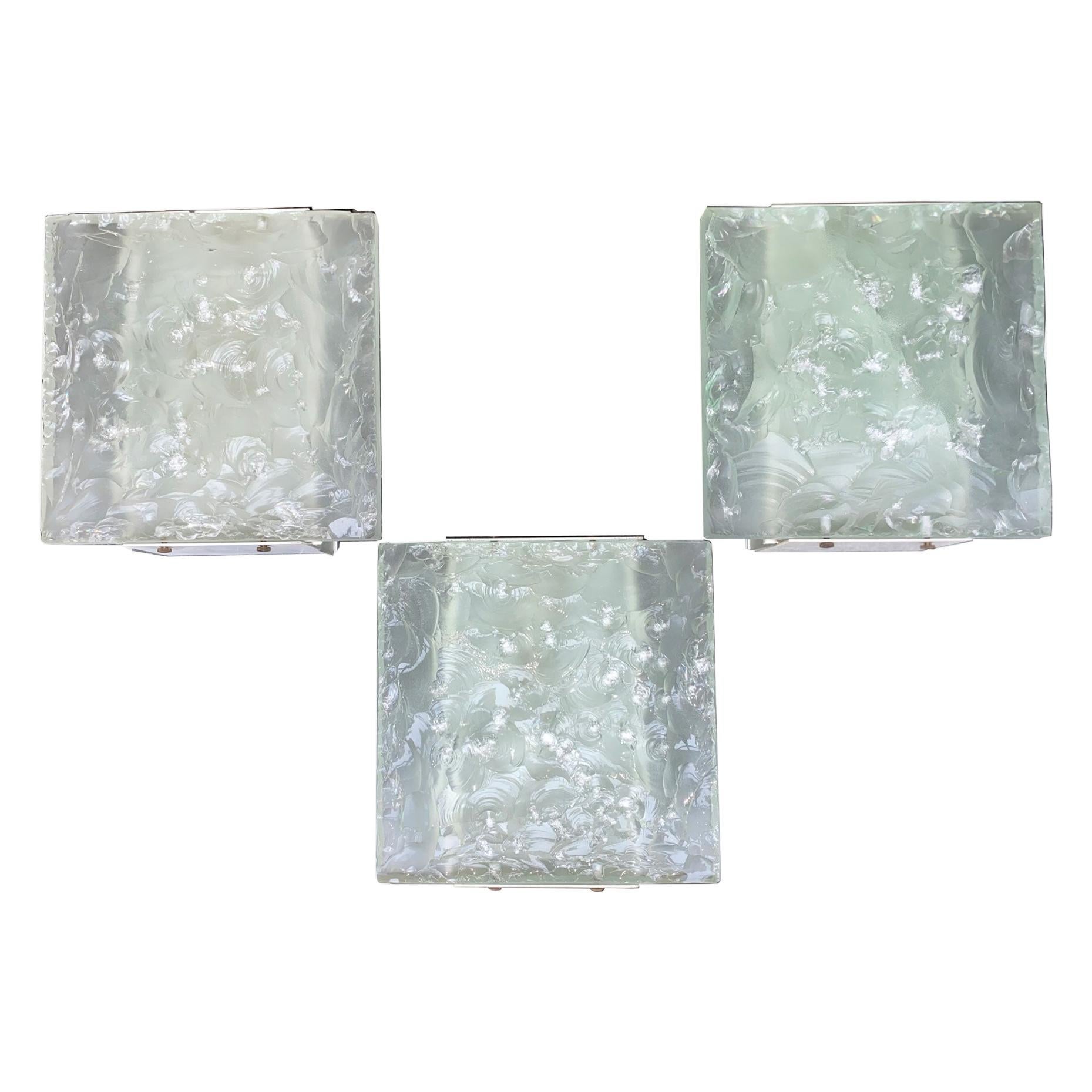 Chiseled Glass Sconces by Max Ingrand for Fontana Arte Mod. 2311, Italy, 1960s