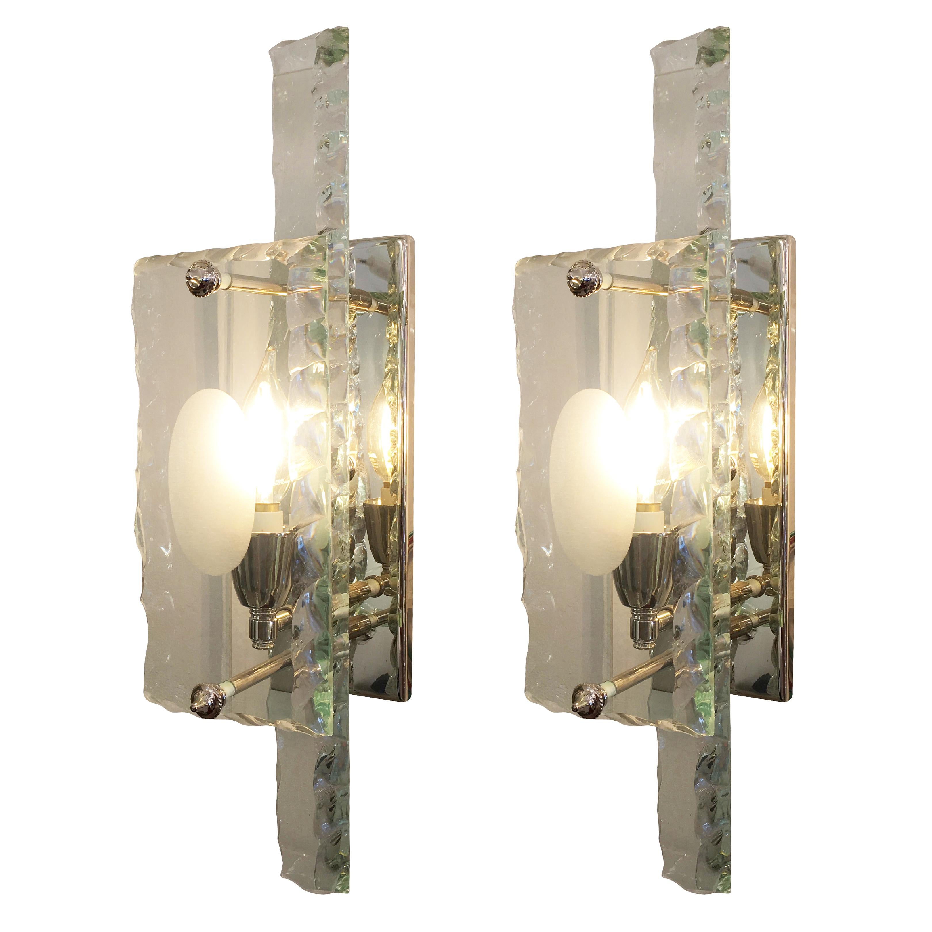 Italian Chiseled Glass Sconces by ZeroQuattro, Italy, 1960s