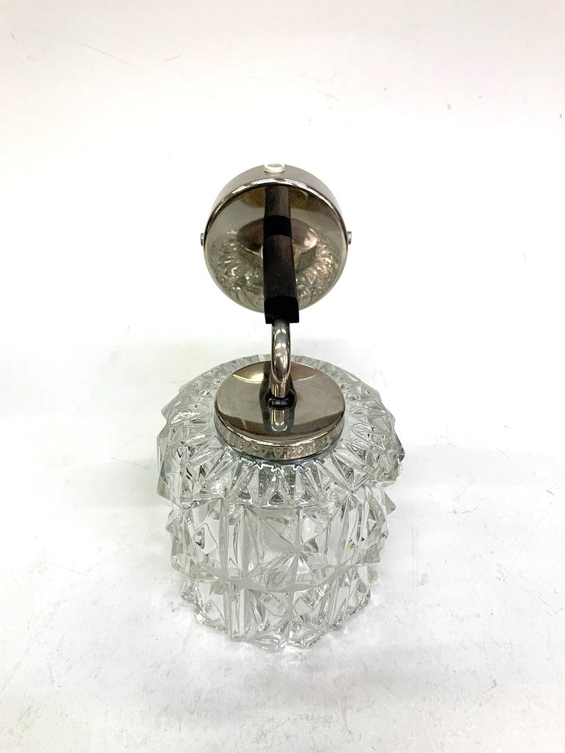 Mid-Century Modern Chiseled Glass Wall Light with Nickel-Plated and Wooden Accents, 1970s For Sale