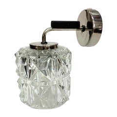 Vintage Chiseled Glass Wall Light with Nickel-Plated and Wooden Accents, 1970s