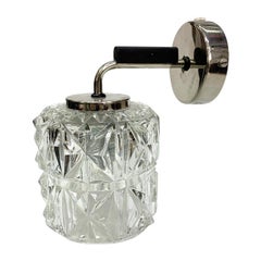 Chiseled Glass Wall Light with Nickel-Plated and Wooden Accents, 1970s