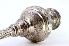 Chiseled silver rose-water sprinkler w/ floral motifs & animal spout