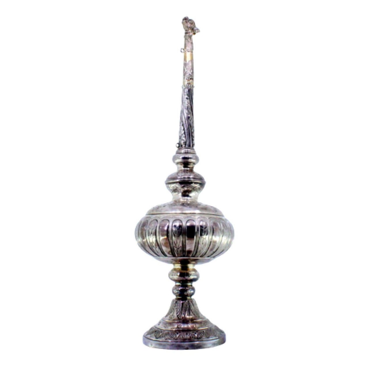 Chiseled silver rose-water sprinkler w/ floral motifs
animal spout