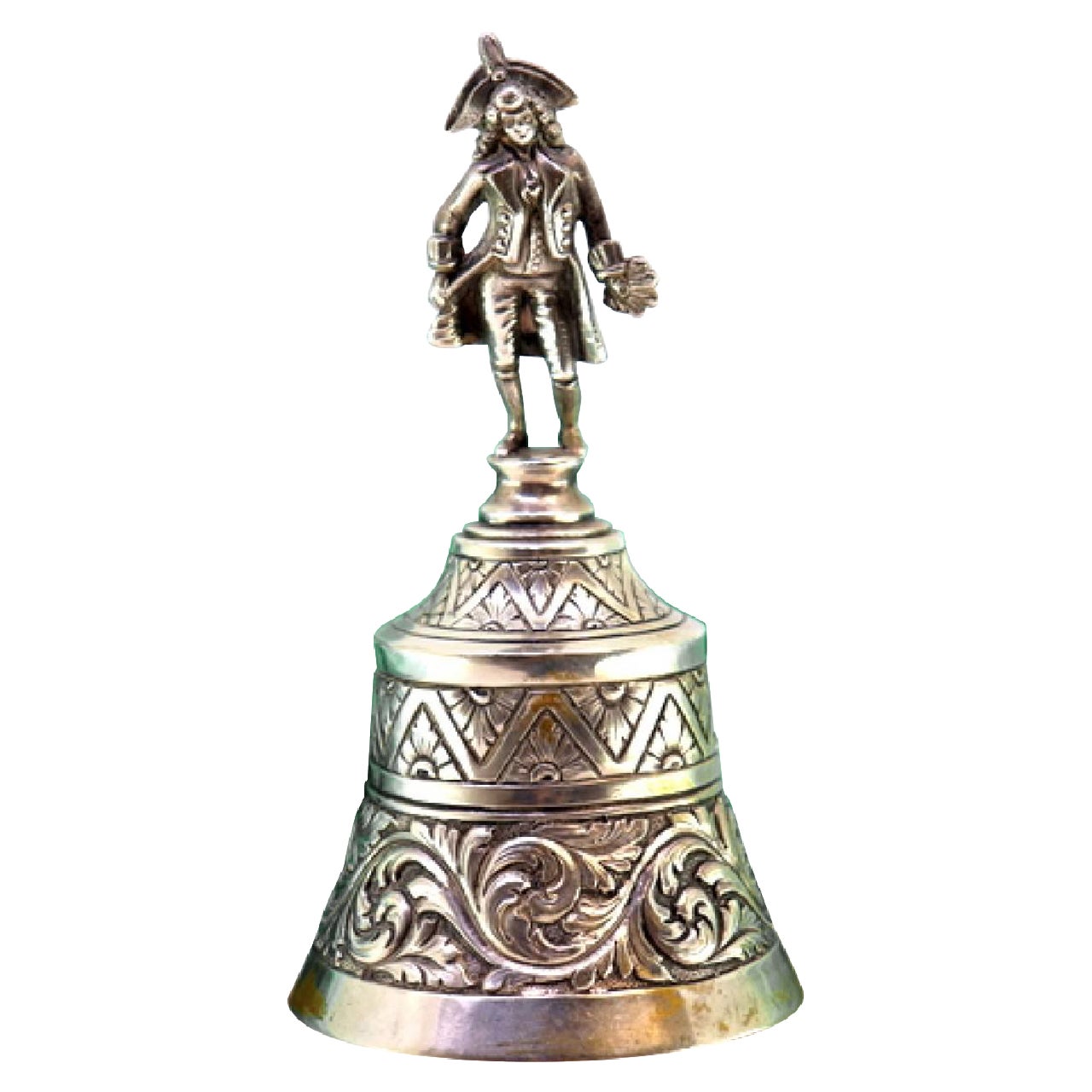 Chiseled silver table bell with nobleman figure as handle