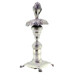 Chiseled silver toothpick holder with fruit on square claw-foot base