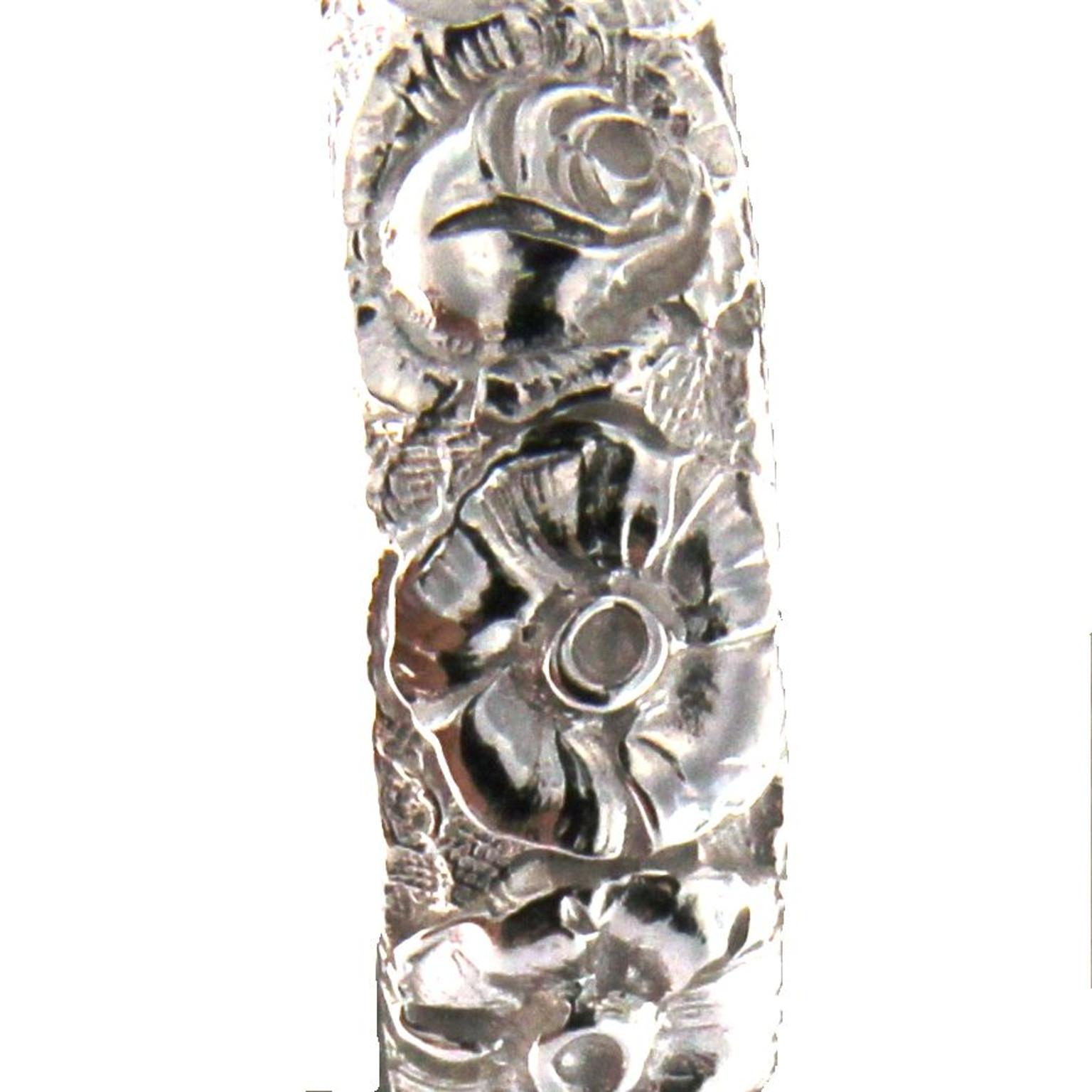 Women's or Men's Chiseled White Gold Ring 18 Karat For Sale