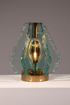 Chiselled Glass Table Lamp in Brass by Gino Paroldo for Dinodei, 1960s