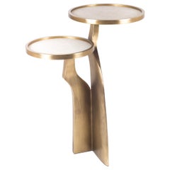 "Chital" 2-Top Side Table in Cream Shagreen & Bronze-Patina Brass by Kifu Paris