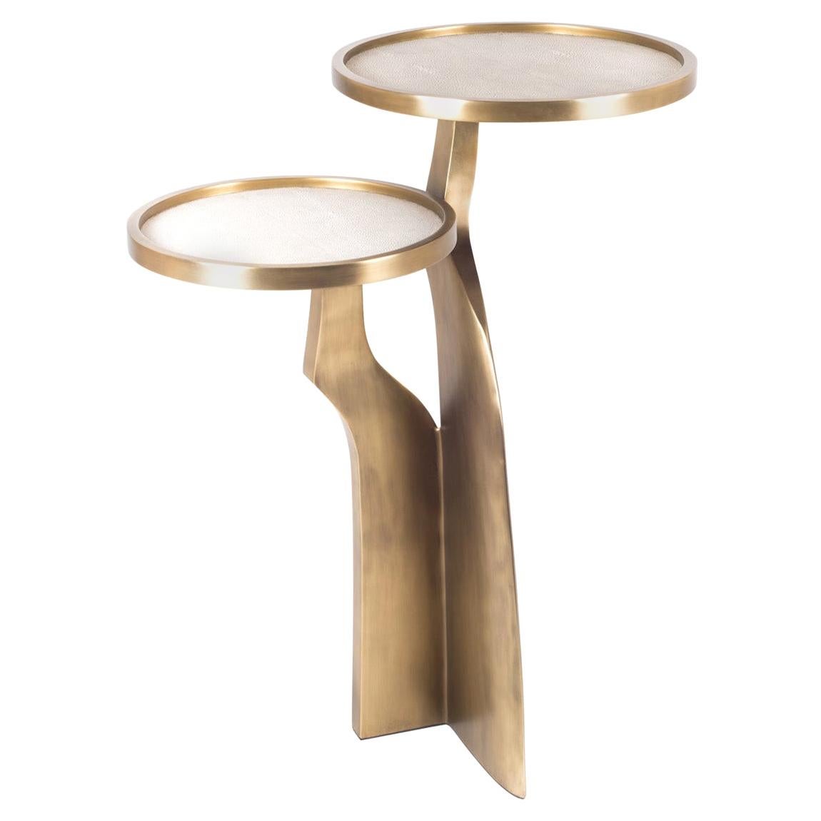 "Chital" 2-Top Side Table in Cream Shagreen & Bronze-Patina Brass by Kifu Paris