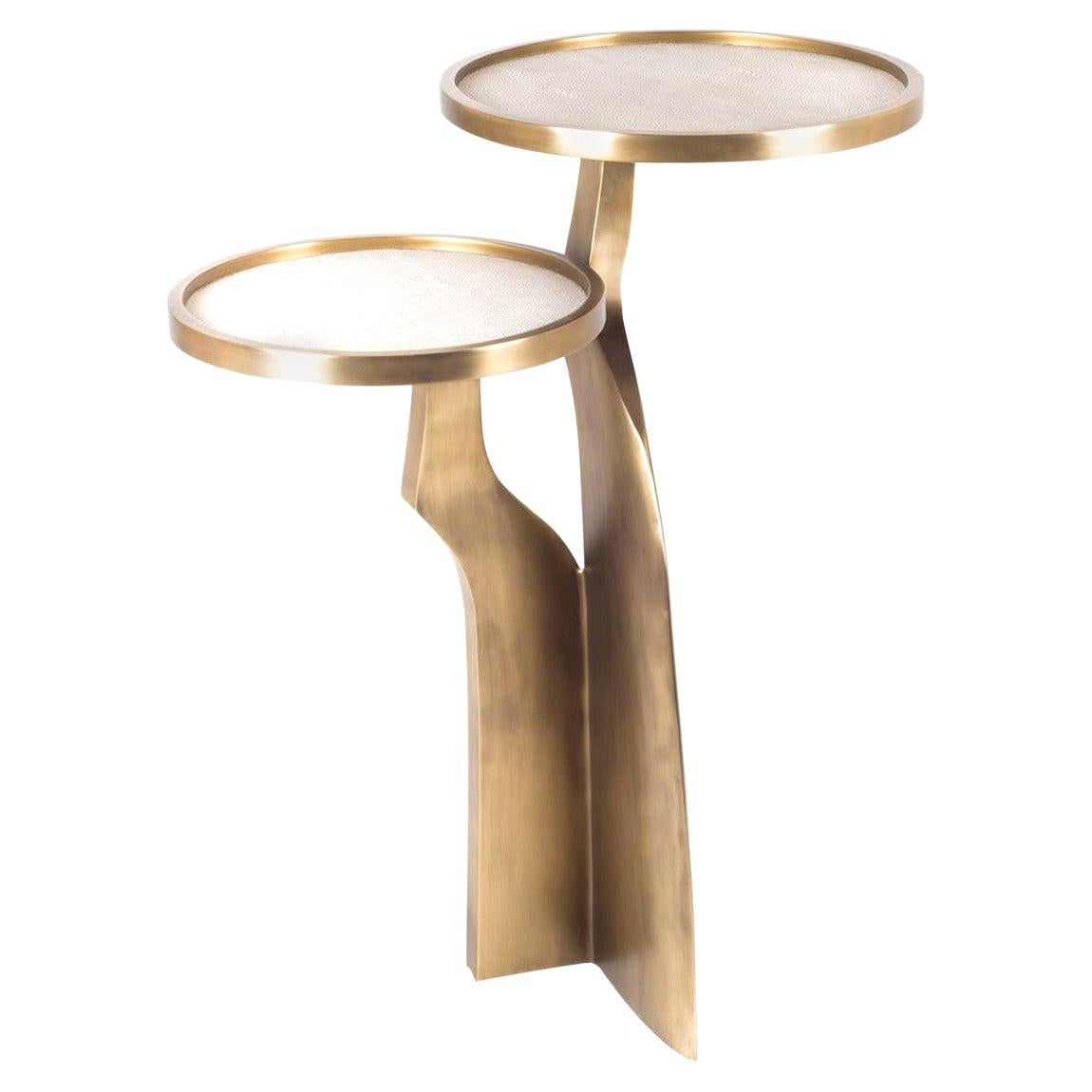 "Chital" 2-Top Side Table in Cream Shagreen & Bronze-Patina Brass by Kifu, Paris