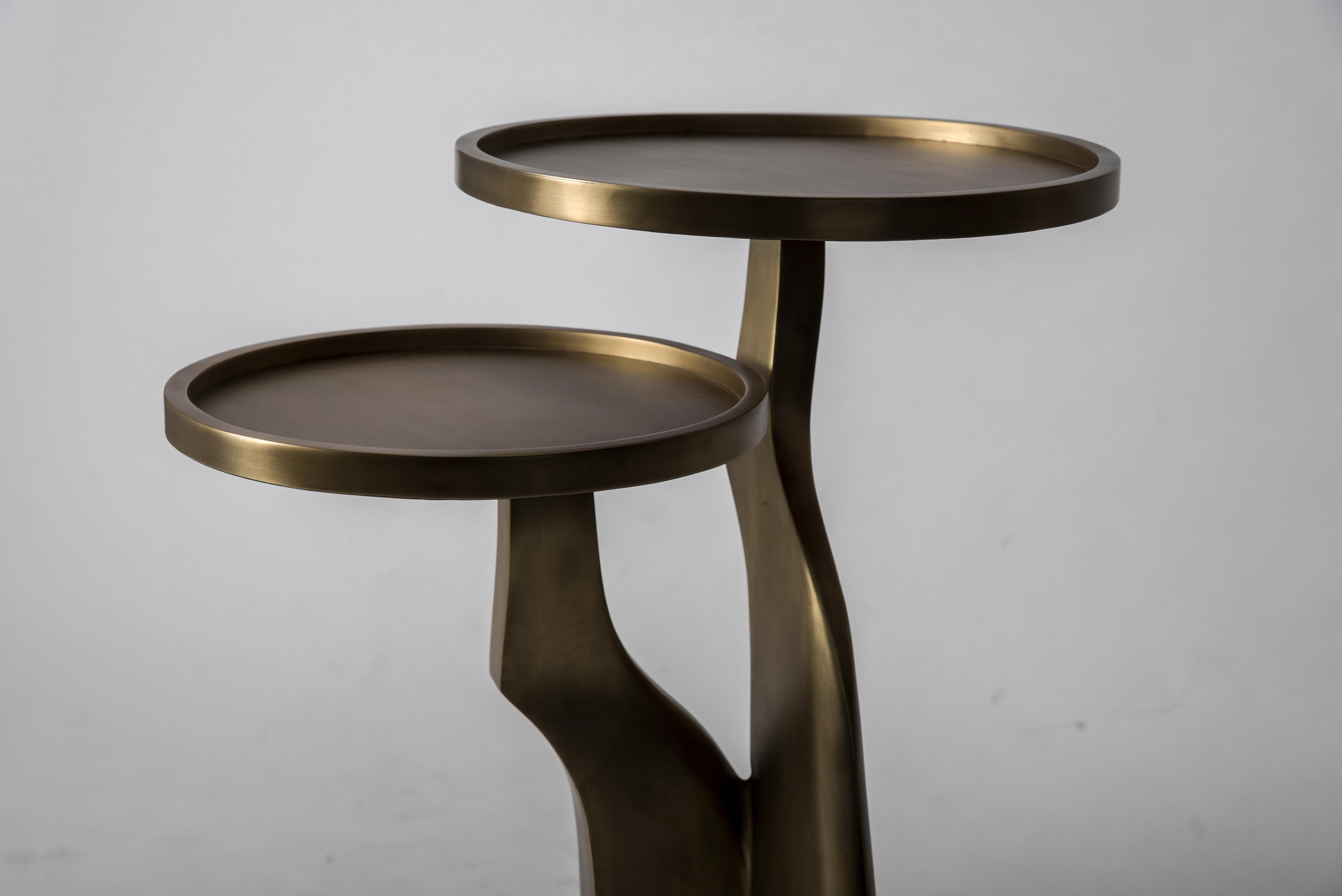 „Chital“ Beistelltisch mit 2 Platten aus Onyx, Chagrin- und Bronze-Patina-Messing von Kifu, Paris im Angebot 5