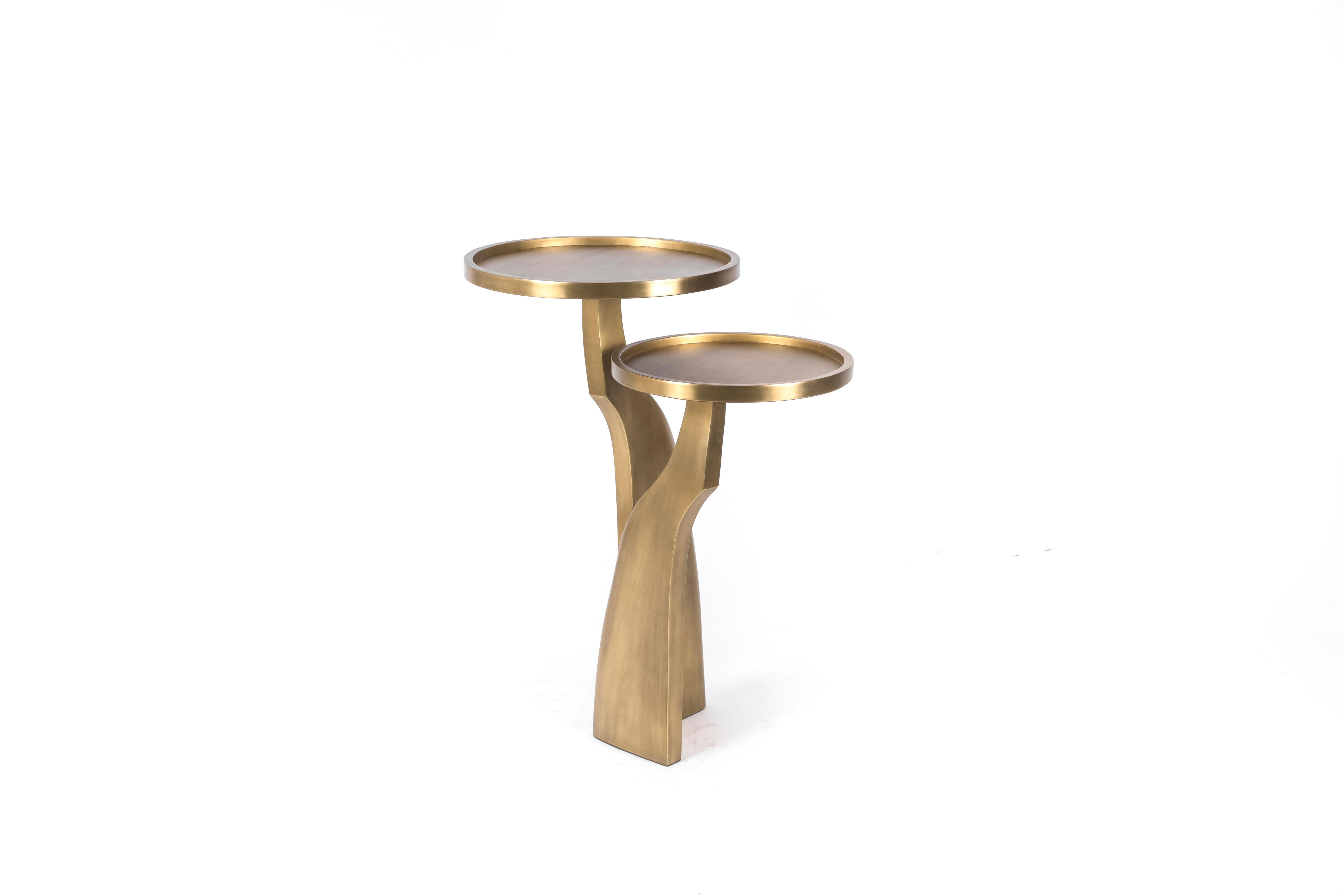 „Chital“ Beistelltisch mit 2 Platten aus Onyx, Chagrin- und Bronze-Patina-Messing von Kifu, Paris im Angebot 1