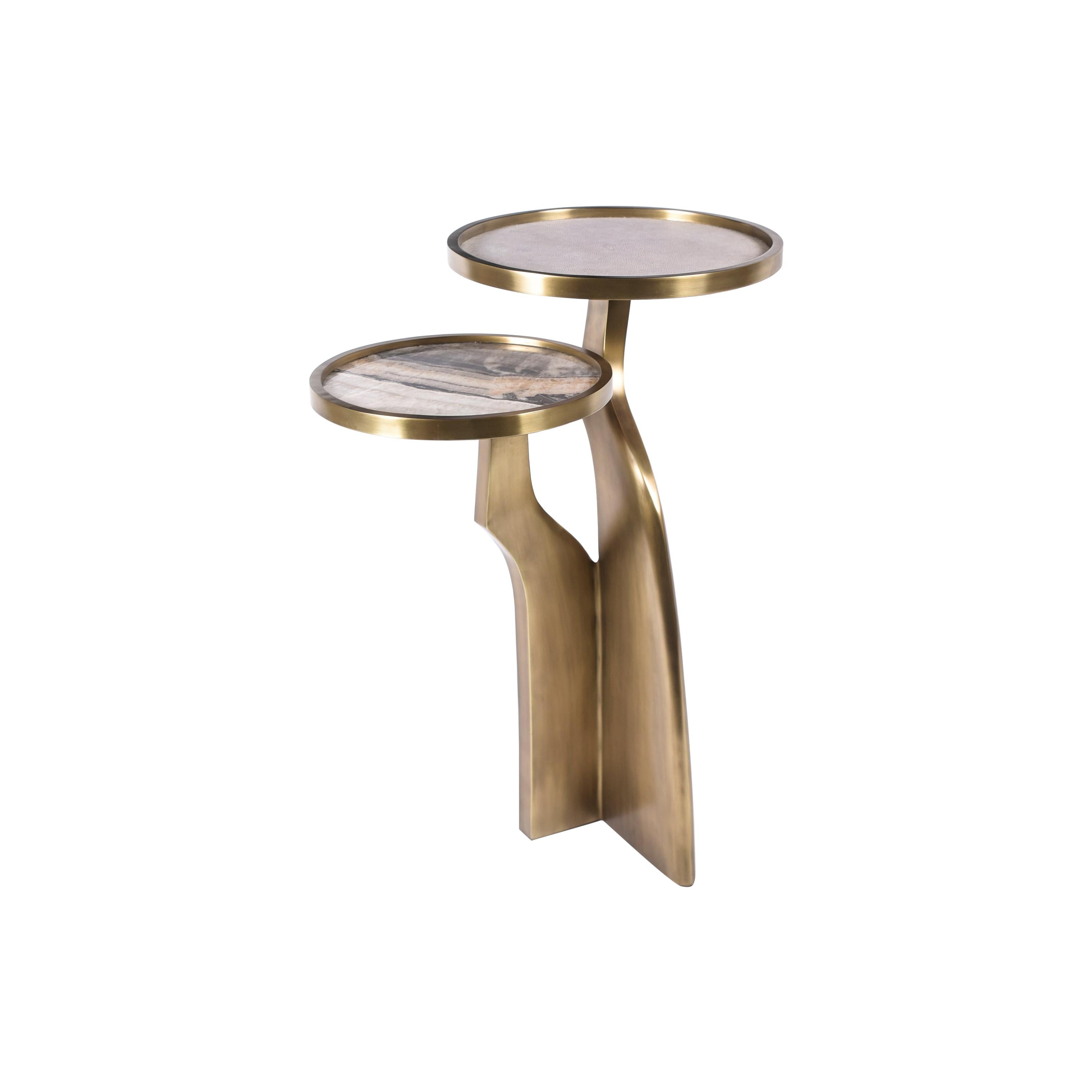 "Chital" 2-Top Side Table in Onyx, Shagreen & Bronze-Patina Brass by Kifu, Paris