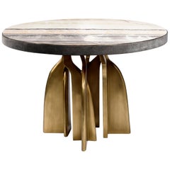 Retro "Chital" Breakfast Table in Coal Black Shagreen, Onyx and Brass by Kifu, Paris